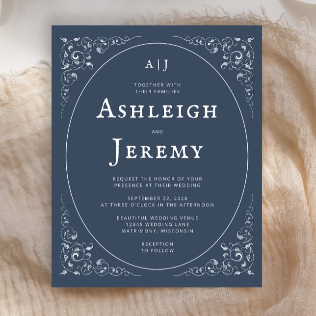 Budget Vintag Foliage Indigo Blue Wedding Einladun (Von Creator hochgeladen)