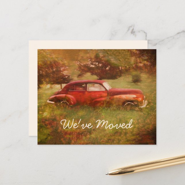 Budget Vintag Red Car Antique Rustic New Zuhause (Vorderseite/Rückseite Beispiel)