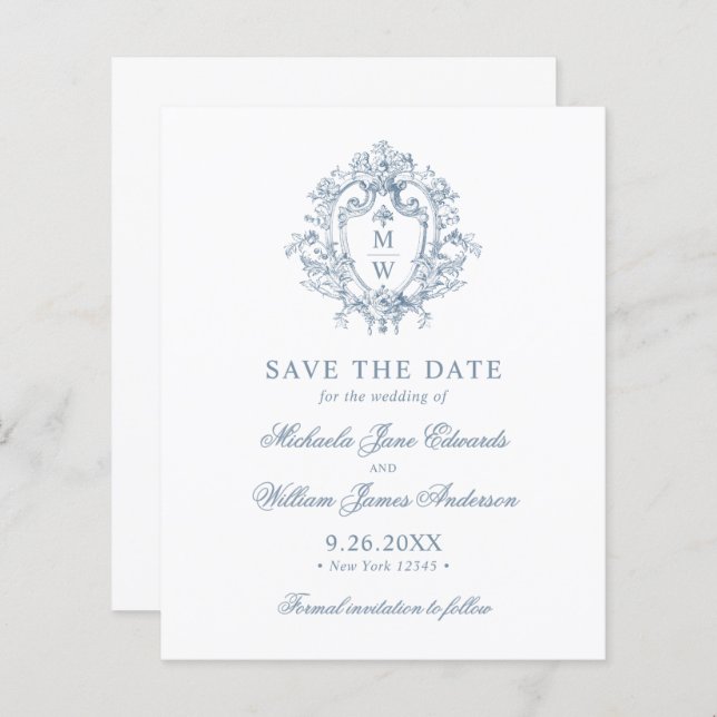 Budget Vintag Regency Wappen Wedding Save the Date (Vorne/Hinten)