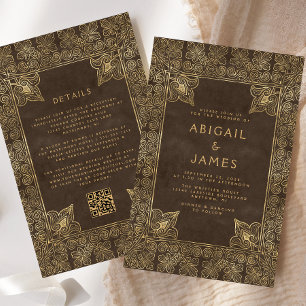 Budget Vintage Rahmen Braungold QR Code Hochzeit