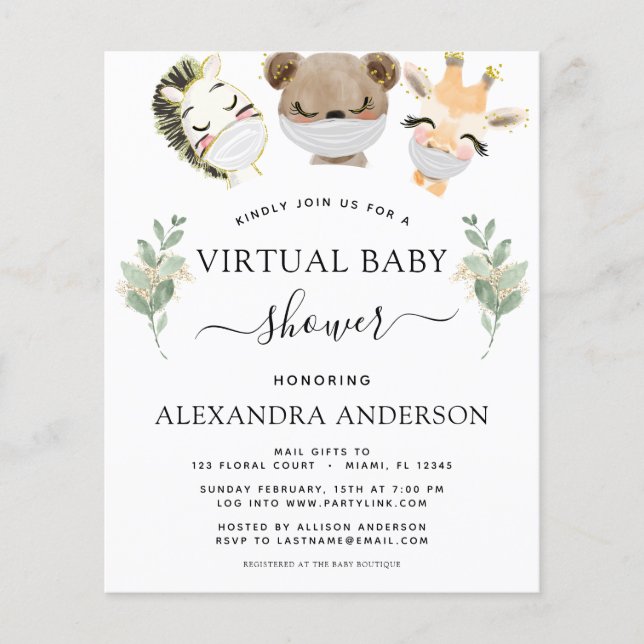 Budget Virtual Baby Dusche Woodland Eukalyptus Flyer (Vorne)