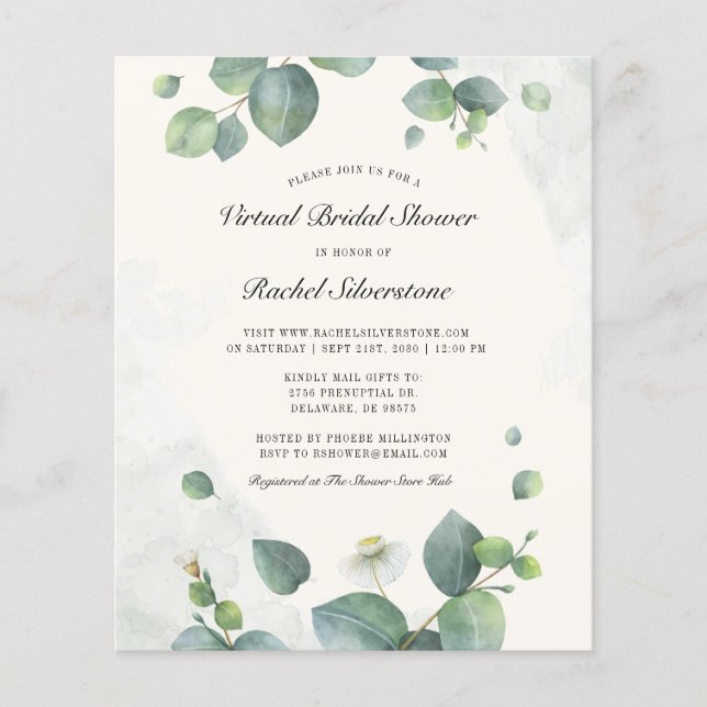Budget Virtual Brautparty Eukalyptus Greenery Flyer (Vorne)