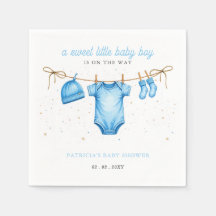 Budget Wäscheleine Blau Junge Baby Shower Einladun
