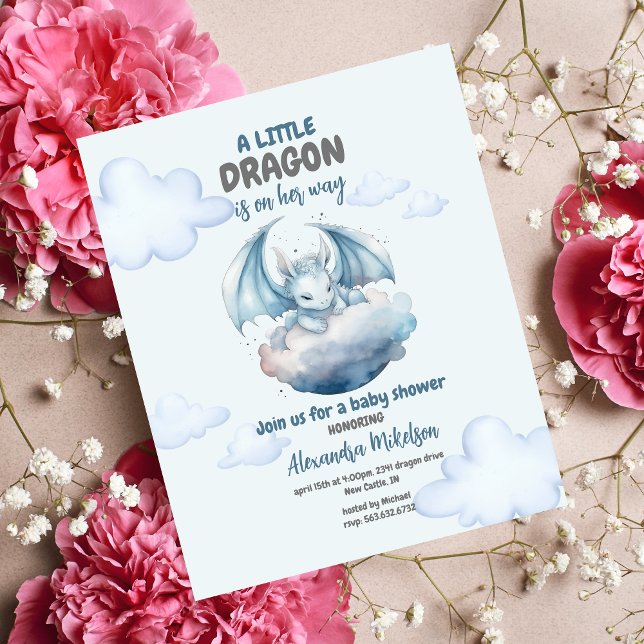 Budget Wasserfarbe Dragon Baby Dusche Flyer (Von Creator hochgeladen)