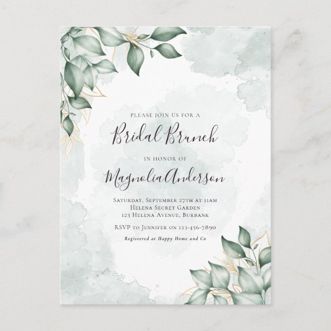 BUDGET Wasserfarbe Eukalyptus Bridal Brunch Postkarte (Vorderseite)
