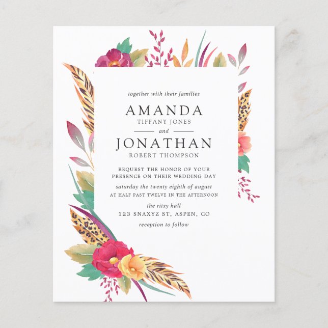 Budget Wasserfarbe Floral Safari Hochzeit Einladun Flyer (Vorne)