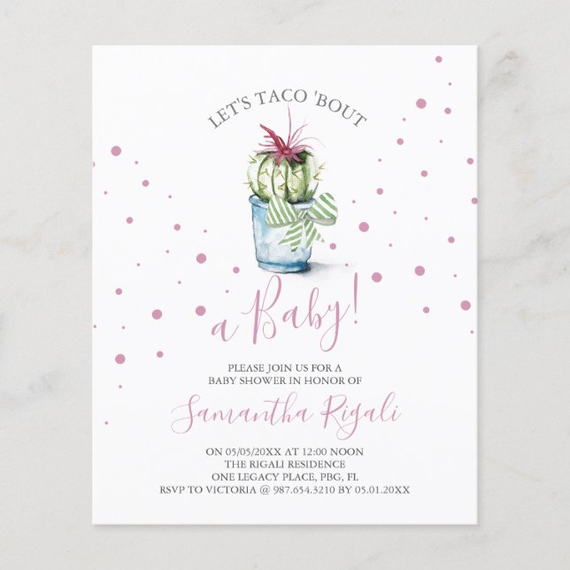Budget Wasserfarbe Taco Bout Baby Dusche Flyer (Vorne)