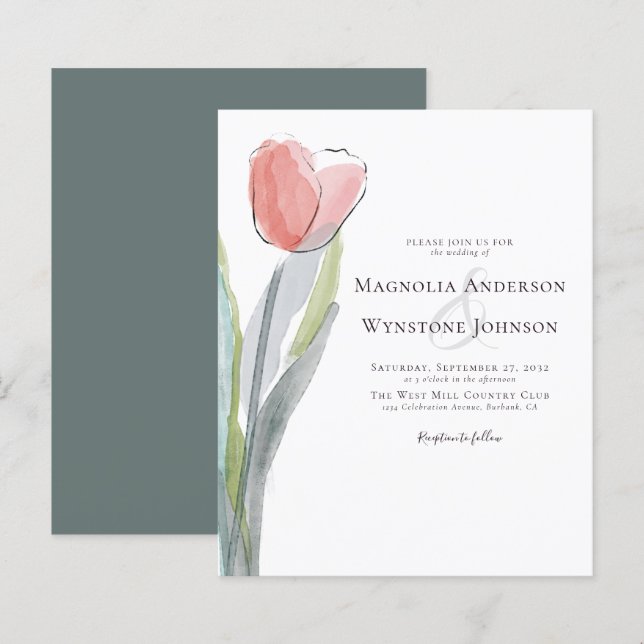 Budget Wasserfarbe Tulip Hochzeit Einladung (Vorne/Hinten)