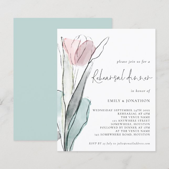 Budget Wasserfarbe Tulip Hochzeit Probe Abendessen (Vorne/Hinten)