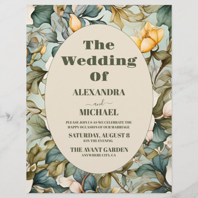 Budget Wasserfarbe Weiße Lily Jugendstil Hochzeit Flyer (Vorne)