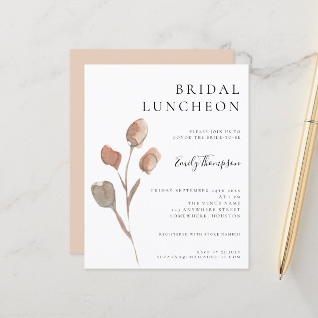 Budget Wasserfarben Blätter Bridal Luncheon Einlad (Vorderseite/Rückseite Beispiel)