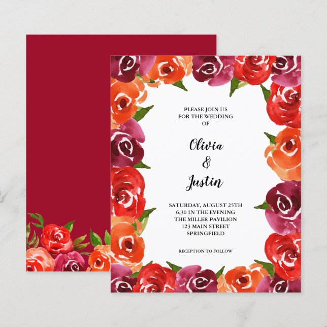 Budget Wasserfarben Blume Hochzeitseinladungen (Vorne/Hinten)