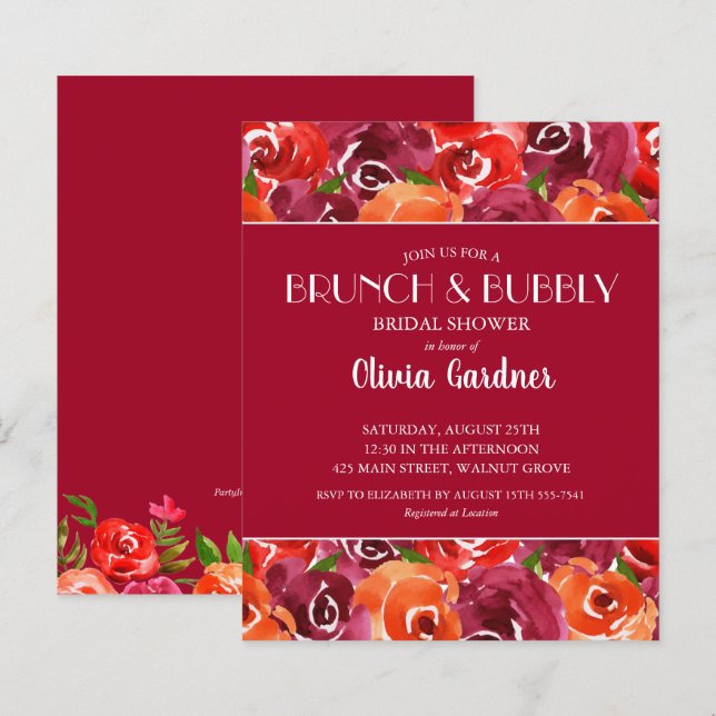 Budget Wasserfarben Blumendusche Einladungen (Vorne/Hinten)