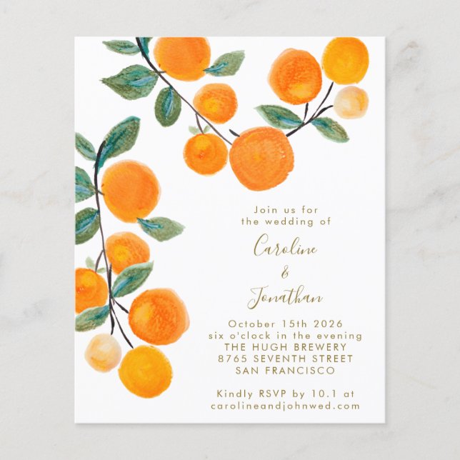 Budget Wasserfarben Orange Citrus Fruit Wedding (Vorderseite)