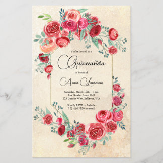Budget Wasserfarben Rote Rosen Quinceanera Einladu Flyer