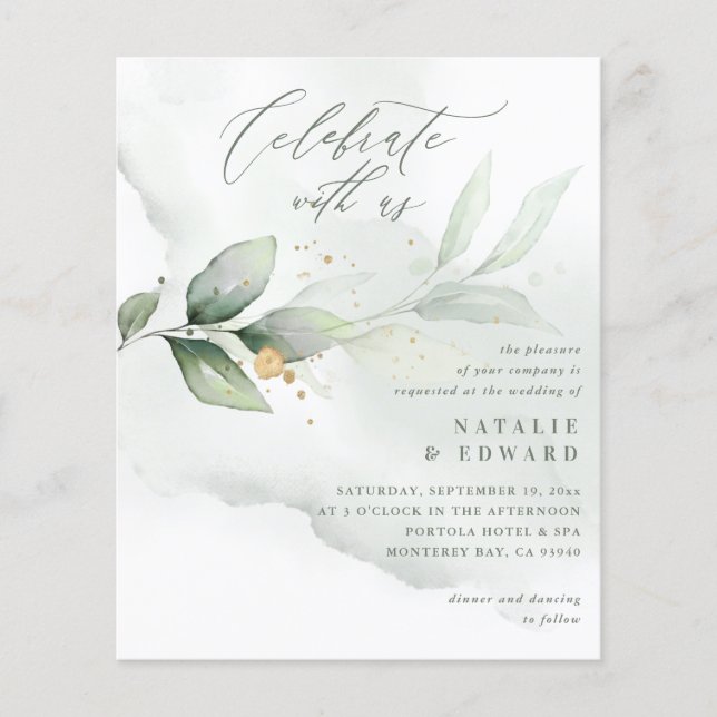 Budget Wasserfarbenes Blattgold Hochzeit (Vorderseite)