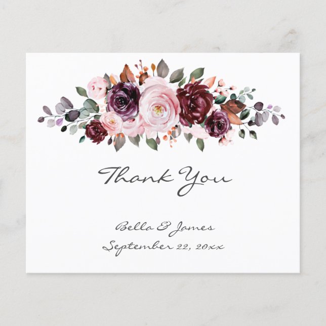 Budget Wasserfarbenflorale Hochzeit Danke Karte (Vorderseite)