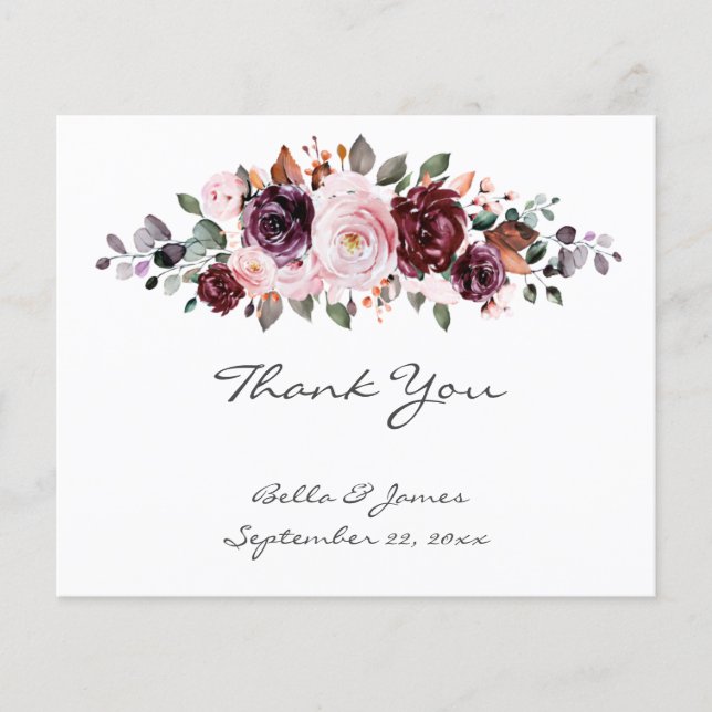 Budget Wasserfarbenflorale Hochzeit Danke Karte (Vorderseite)