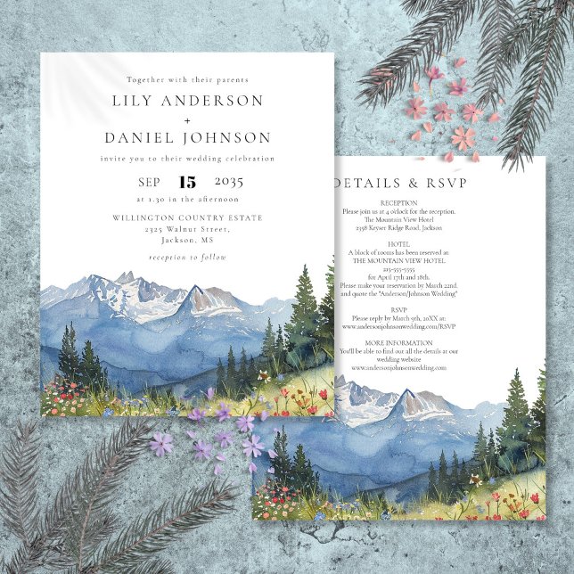 Budget Wasserfarbengebirge Einladung (Budget Watercolor Mountain Wedding Invitation)