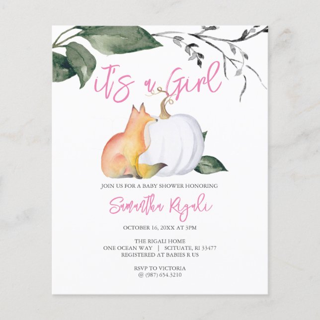 Budget Wasserfarbenwald Herbst Thema Babydusche Flyer (Vorne)