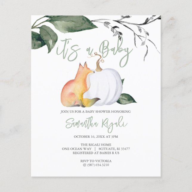 Budget Wasserfarbenwald Herbst Thema Babydusche Flyer (Vorne)