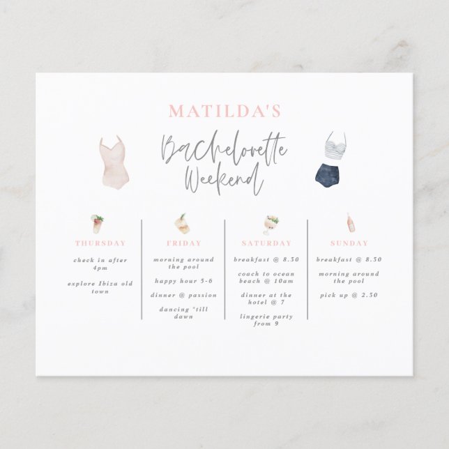 Budget Wasserfarbgetränke Bachelorette Wochenende Flyer (Vorne)