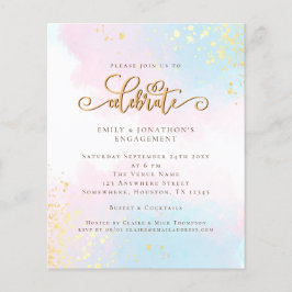 Budget Watercolor Blue Pink Script Verlobung