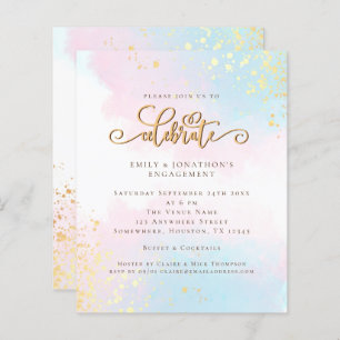 Budget Watercolor Blue Pink Script Verlobung