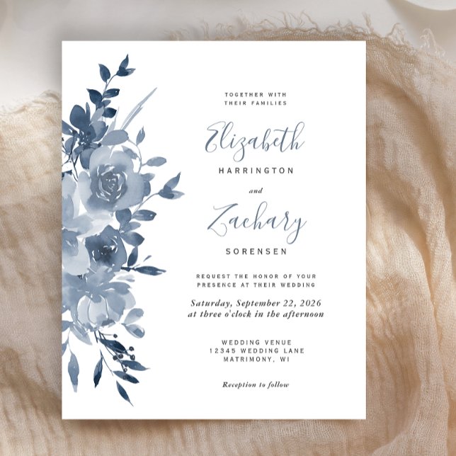 Budget Watercolor Floral Dusty Blue Wedding Invite (Von Creator hochgeladen)