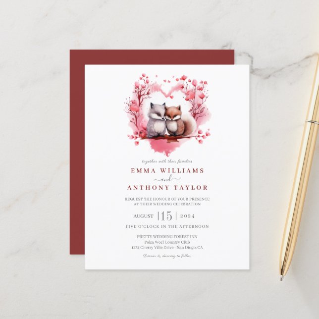 Budget Watercolor Fox Couple Wedding (Vorderseite/Rückseite Beispiel)