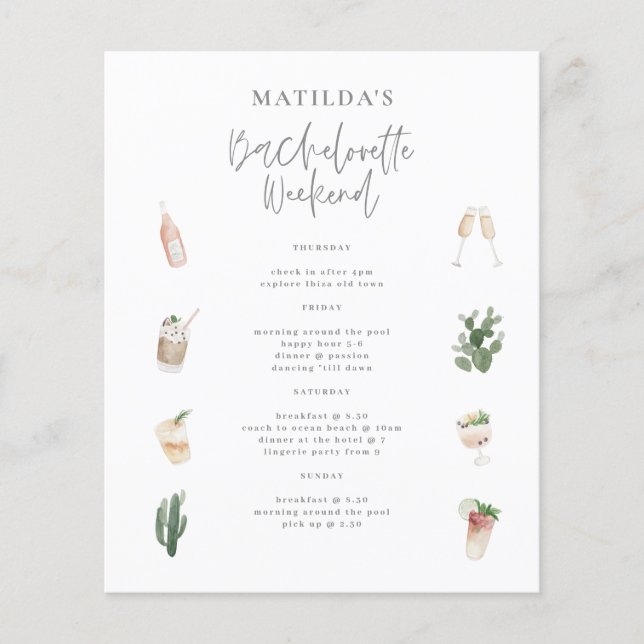Budget Watercolor Giro Bachelorette Wochenende (Vorderseite)