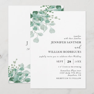 Budget Watercolor Green Eucalyptus Wedding Einladung