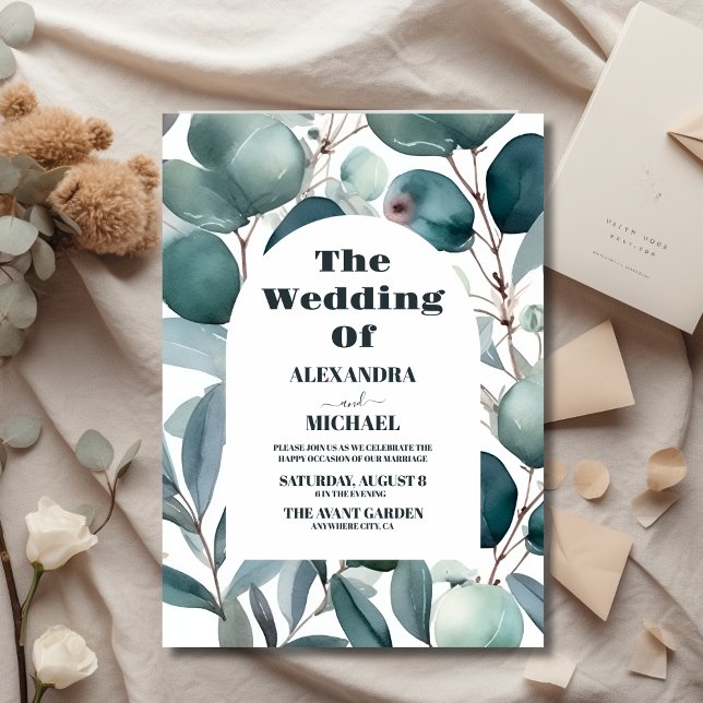 Budget Watercolor Greenery Eukalyptus Wedding Flyer (Von Creator hochgeladen)