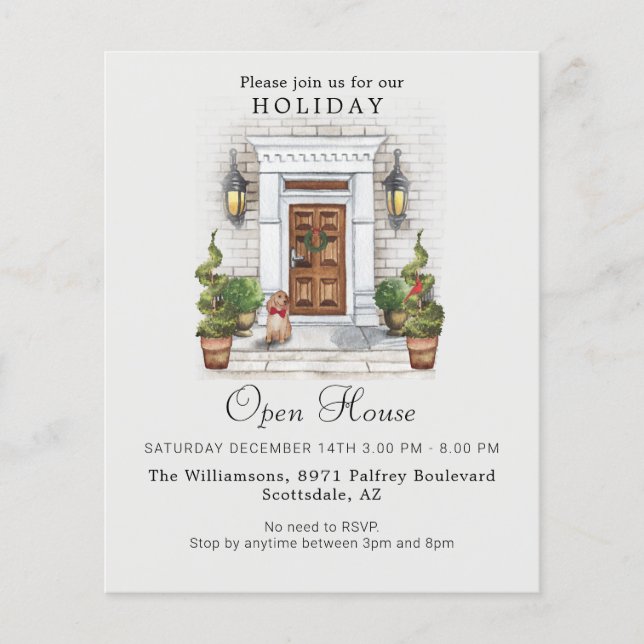 Budget Watercolor Holiday Open House Einladung (Vorderseite)