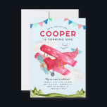 Budget Watercolor Sky Red Kids Airplane Geburtstag Mitteilungskarte<br><div class="desc">Niedliche Aquarellluftfahrt Rotes Flugzeug Kindergeburtstag Einladung</div>