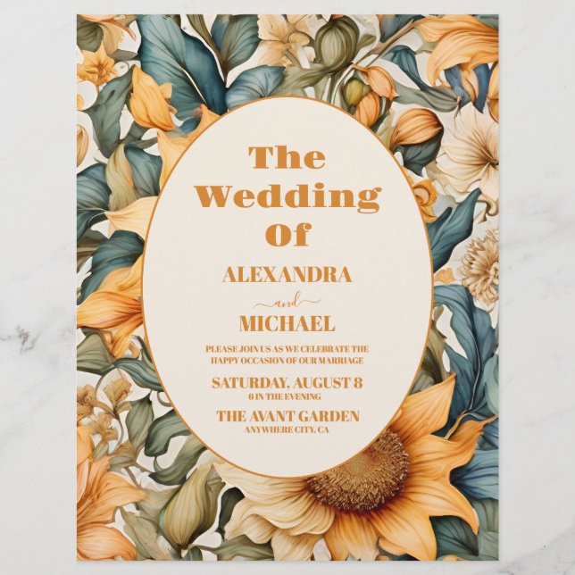 Budget Watercolor Sonnenblumenhochzeit Flyer (Vorne)