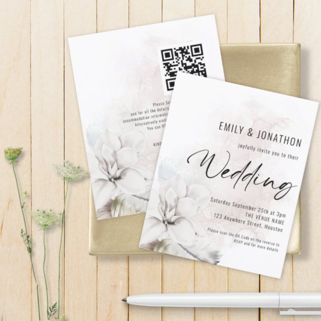 Budget Watercolor White Florals QR Hochzeit Einlad (Von Creator hochgeladen)