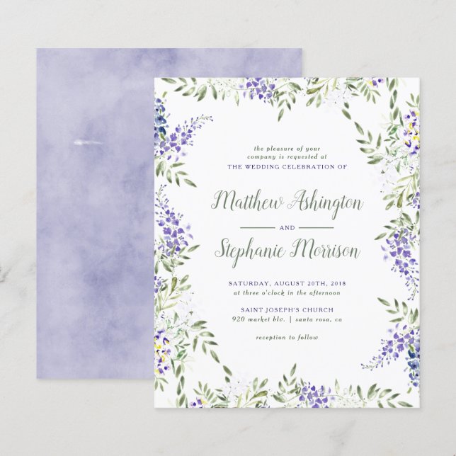 Budget Watercolor Wisteria Wedding Einladung (Vorne/Hinten)