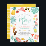 Budget Watermelon, Ananas & Tropical Pool Party<br><div class="desc">Budget Wassermelon, Ananas & Tropical Pool Party Einladung. Feiern Sie stilvoll mit diesen lustigen Einladungen. Dieses Design zeichnet sich durch eine Grenze von Sommerelementen, "Pool Party" in modernen Schriftzeichen und Ihre Party-Informationen in trendiger Typografie aus. Die Grenze besteht aus Ananas, Kamera, Sonnenmütze, Schattierungen, tropischen Blätter, Blume, Eislollen, Limonade, Flip Flops,...</div>