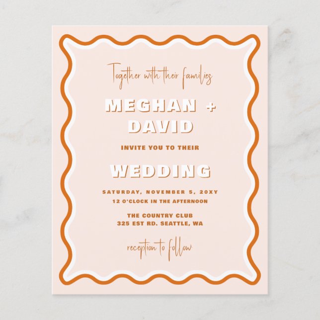 Budget Wavy Terracotta Foto Hochzeit Einladung (Vorderseite)