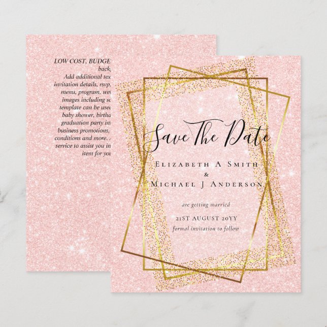 BUDGET WEDD RETT DATES Gold Glitzer Geometric (Vorne/Hinten)