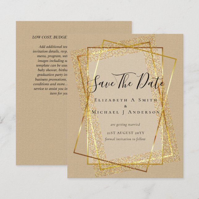 BUDGET WEDD RETT DATES Gold Glitzer Geometric (Vorne/Hinten)