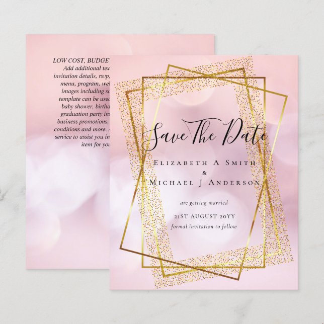 BUDGET WEDD RETT DATES Gold Glitzer Geometric (Vorne/Hinten)