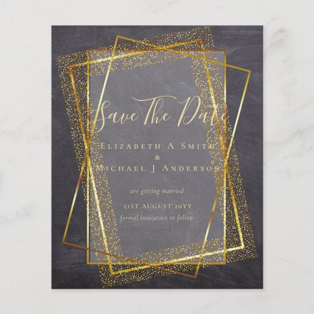 BUDGET WEDD RETT DATES Gold Glitzer Geometric Flyer (Vorne)