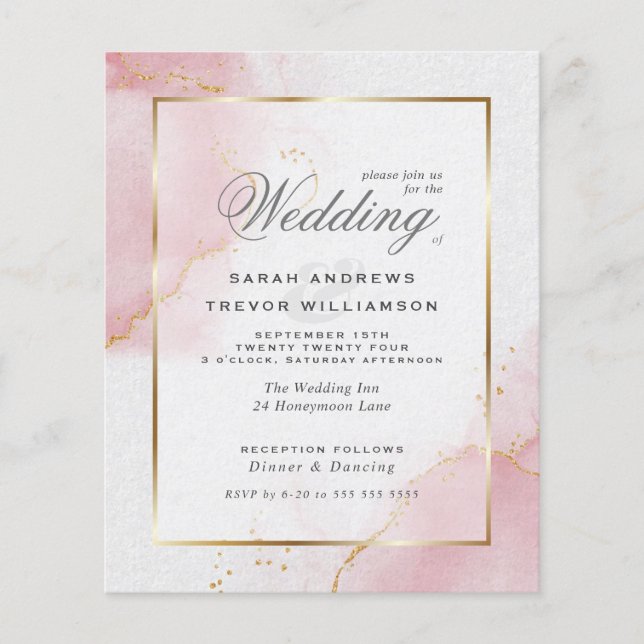 Budget Wedding Blush Pink Gold Abstrakt Marbled I (Vorderseite)