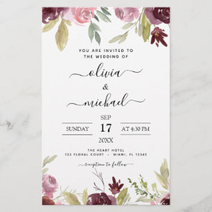 Budget Wedding Burgundy Pink Blues Einladung