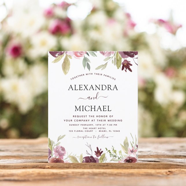 Budget Wedding Burgundy Pink Blues Einladung (Von Creator hochgeladen)