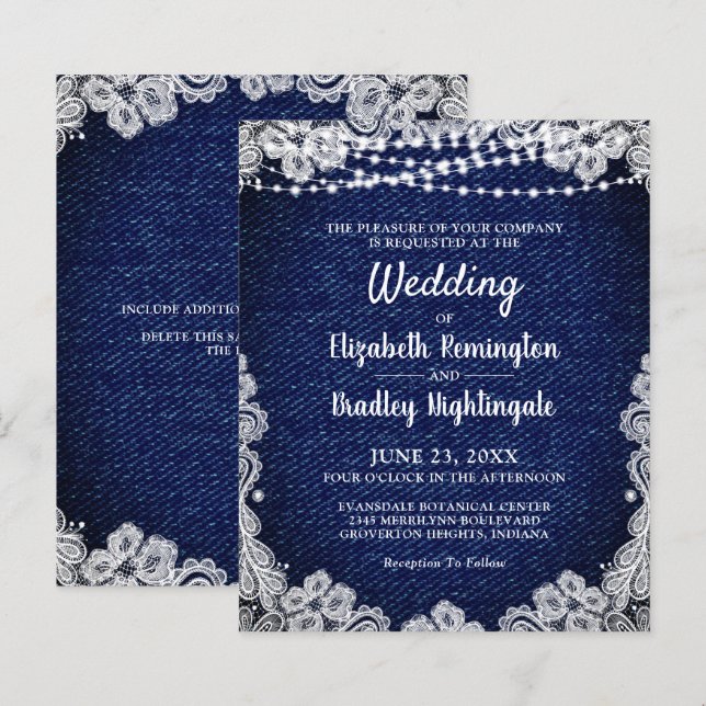 Budget Wedding Denim Lace String Lights (Vorne/Hinten)