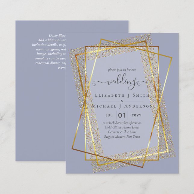 BUDGET WEDDING EINLADUNGEN Gold Glitter Geometric (Vorne/Hinten)
