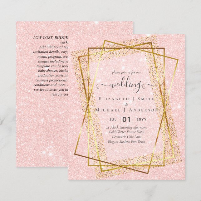 BUDGET WEDDING EINLADUNGEN Gold Glitter Geometric (Vorne/Hinten)